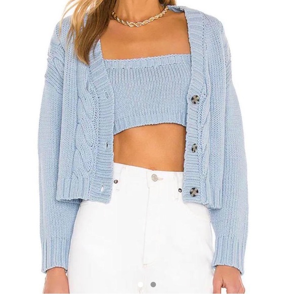Revolve Lu Callahan Cardigan and Sweater Set in Baby Blue Size Small - Picture 2 of 9